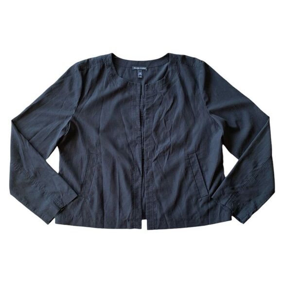 Eileen Fisher Black Lightweight Open Front Cropped Pocketed Jacket Size Medium - Picture 1 of 5